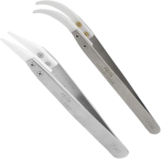 Ceramic Tweezer Set - FEITA Ceramic Precision Tweezers for Electronic Repair, DIY Hobbies - NO MORE BROKEN TIPS! (2-Pcs)