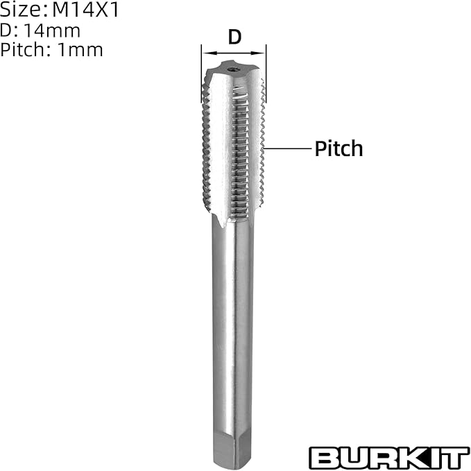 Burkit M14 X 1 Thread Tap Right Hand, HSS M14 x 1.0 Straight Fluted Machine Tap