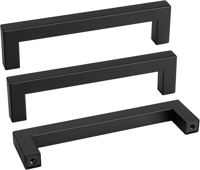 goldenwarm 1 Pack 5 Inch Black Cabinet Handles - Matte Black Drawer Pulls Stainless Steel - 128mm Cabinet Hardware Square Bar Modern Cabinet Pulls for Kitchen Bathroom Cupboard