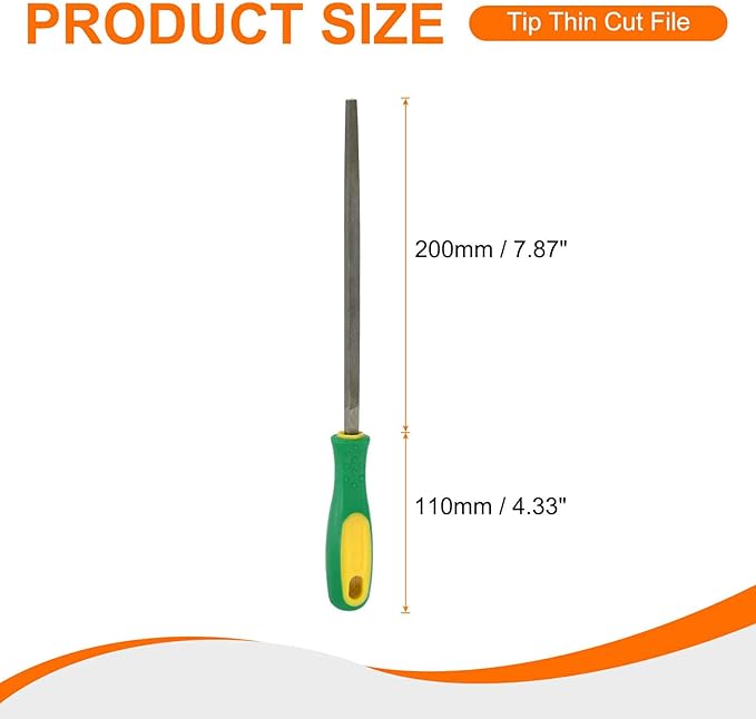 HARFINGTON 8" Square Fine Cut File Double Cut Teeth Fine Metal File High Carbon Steel T12 with Plastic Handle for Metal Wood Finishing Roughing Shaping, Grey/Yellow-Green