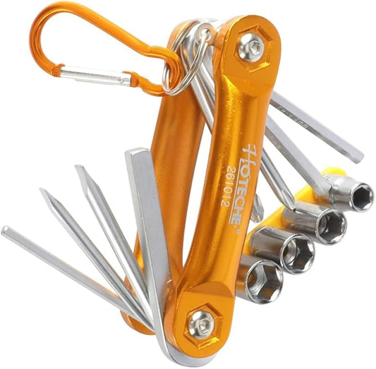 Hoteche 12-Piece Folding Socket and Screwdriver Bit Set ??Compact CR-V Tool Kit with Anodized Aluminum Frame | 1/4" Drive Sockets (6-10mm), PH2/PH3, Slotted, Hex, Socket Adapter | Satin Finish