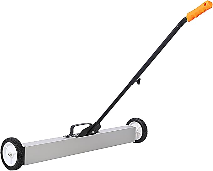 36" Rolling Magnetic Sweeper with Quick Release, Heavy Duty Push-Type Magnet for Nails, Screws, Needles Collection, 30 lb Capacity, Adjustable Telescopic Handle & 7" Wheels for Garage, Lawn, Workshop