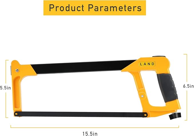 LAND 12 Inch Hacksaw - Heavy Duty Coping Saw with 5 Extra High-Carbon Steel Blade, for PVC, Pipe, Carpentry