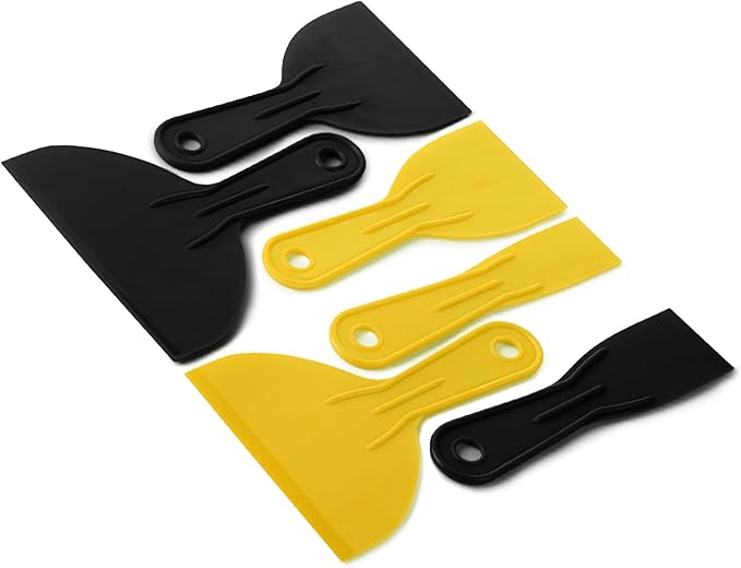 Bates 6 Pack Plastic Putty Knife Set - Black & Yellow, Paint Scraper, Spackle Tool, Spreader