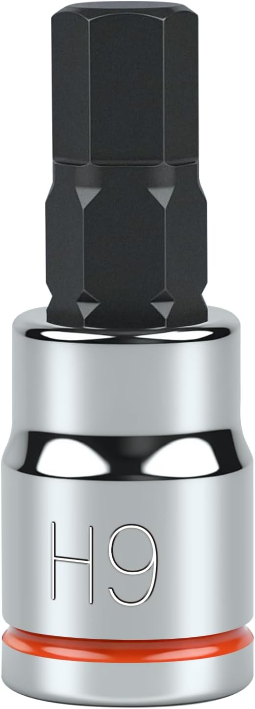 3/8 Inch Drive Hex Bit Socket, H9, Full Polished, Premium CR-V & S2 Alloy Steel Head Made for Auto/Mechanical