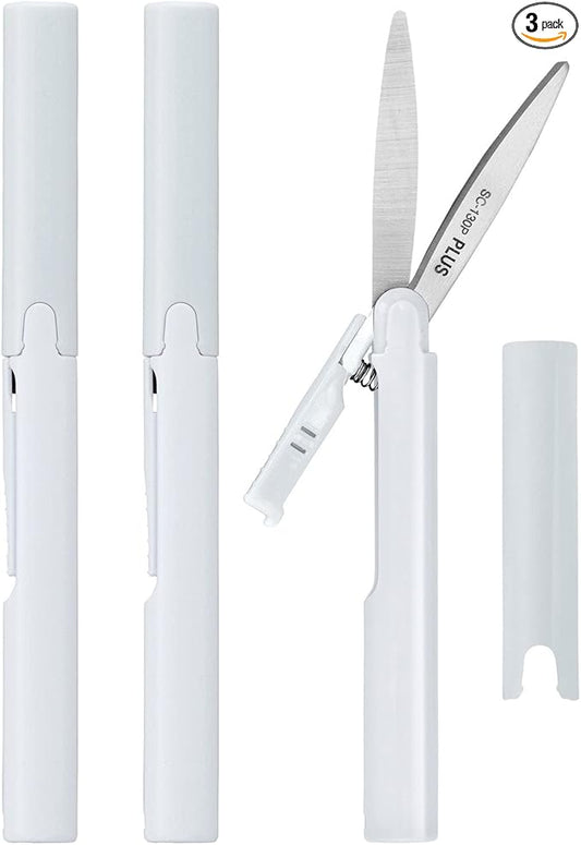 Plus Pen Style Compact Twiggy Scissors with Cover, 3-Pack White