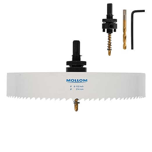 Mollom (216mm | 8-1/2") HSS M42 with 8% Cobalt BI-Metal Hole Saw with 2 Pilot Drill Bits & Arbor Smooth Cutting for PVC,Drywall,Wood,Plastic,Gypsum Board,Rubber