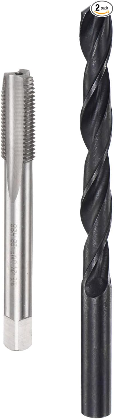 uxcell Tap and Drill Bit Set, 3/8-24 UNF Thread Tap & 1/3" Black Oxide Twist Drill Bit, Straight Flute Tap Tapping Threading Repair Tool Kit
