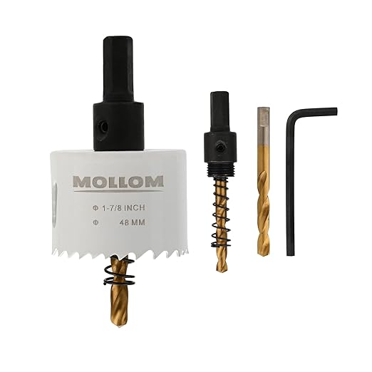 Mollom (48mm | 1-7/8") HSS M42 with 8% Cobalt BI-Metal Hole Saw with 2 Pilot Drill Bits & Arbor Smooth Cutting for PVC,Drywall,Wood,Plastic,Gypsum Board,Rubber