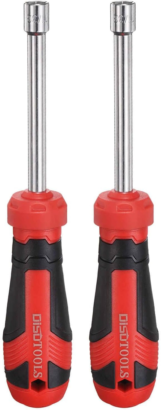 HARFINGTON 2 Pcs SAE Nut Driver 11/32" CR-V Non-Magnetic Tip Hollow Shafts Hex Socket Screwdriver with Anti-Slip Handle for Automobile Repair Bit Driver