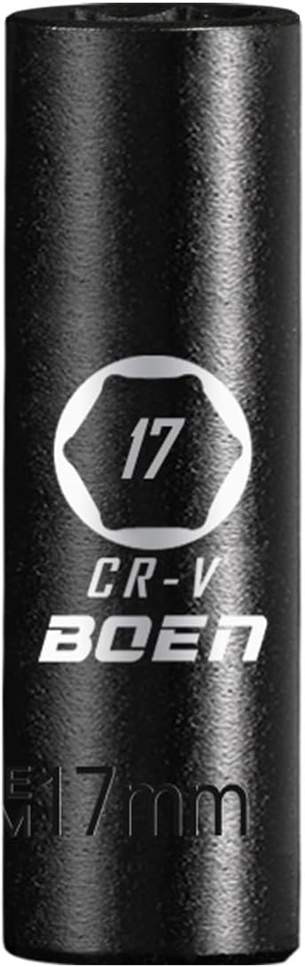 BOEN 1/2" Drive Deep Impact Socket,17mm Premium Socket,Metric,6 Point,Cr-V Steel with Laser Marking - Strong and Durable