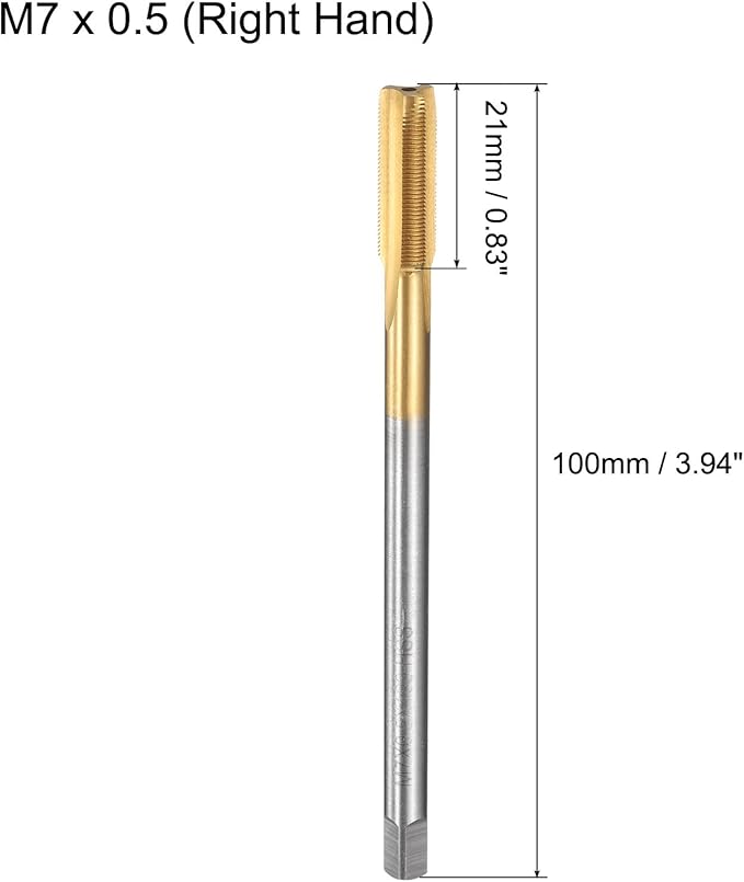 uxcell Metric Thread Tap M7 x 0.5 H2 100mm Straight Flute Screw Thread Milling Machine Taps Threading Tapping Repair Tool