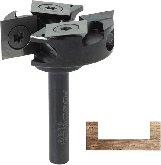 POWERTEC Slab Flattening Router Bit, 1/4" Shank, 1-3/8" Diameter, 1/2" Cutting Depth, 2+2 Flute Carbide Insert Woodworking Surfacing Bit for CNC Machine, Wood Milling & Live Edge Wood Planing (73054)