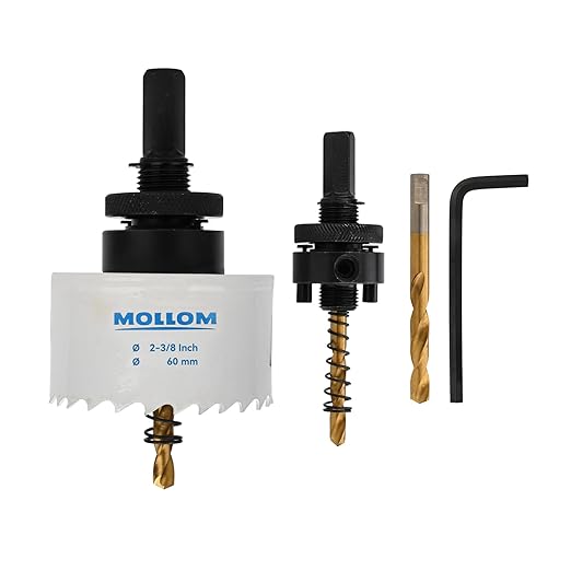 Mollom (60mm | 2-3/8") HSS M42 with 8% Cobalt BI-Metal Hole Saw with 2 Pilot Drill Bits & Arbor Smooth Cutting for PVC,Drywall,Wood,Plastic,Gypsum Board,Rubber