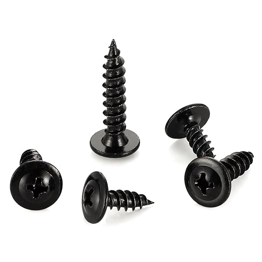#8 x 1/2" (200 PCS) Modified Truss Head Wood Screws, Phillips Drive Quick Metal Self Tapping Screws, Black Coating, Full Thread, Screwdriver Bit Included