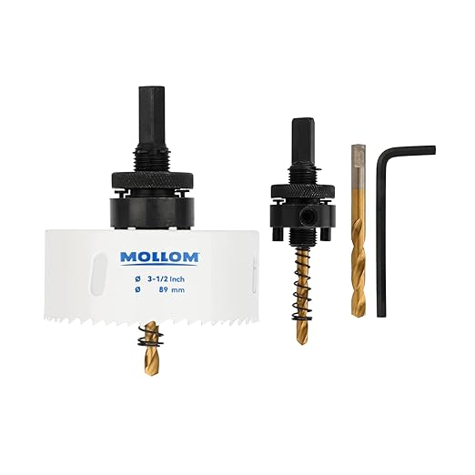 Mollom (89mm | 3-1/2") HSS M42 with 8% Cobalt BI-Metal Hole Saw with 2 Pilot Drill Bits & Arbor Smooth Cutting for PVC,Drywall,Wood,Plastic,Gypsum Board,Rubber