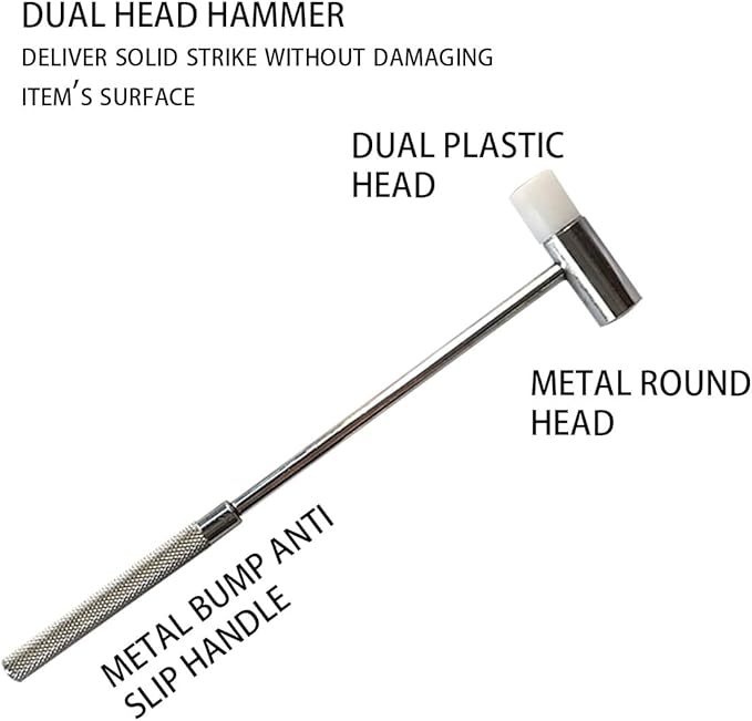 Dual Head Small Hammer, 7 Inches, Plastic Head and Metal Head, Black Plastic Grip, Double face Jewelry Mallet, Mini Hammer for Watch, Tuning, Woodworking, Toys, DIY, Leather, Instruments