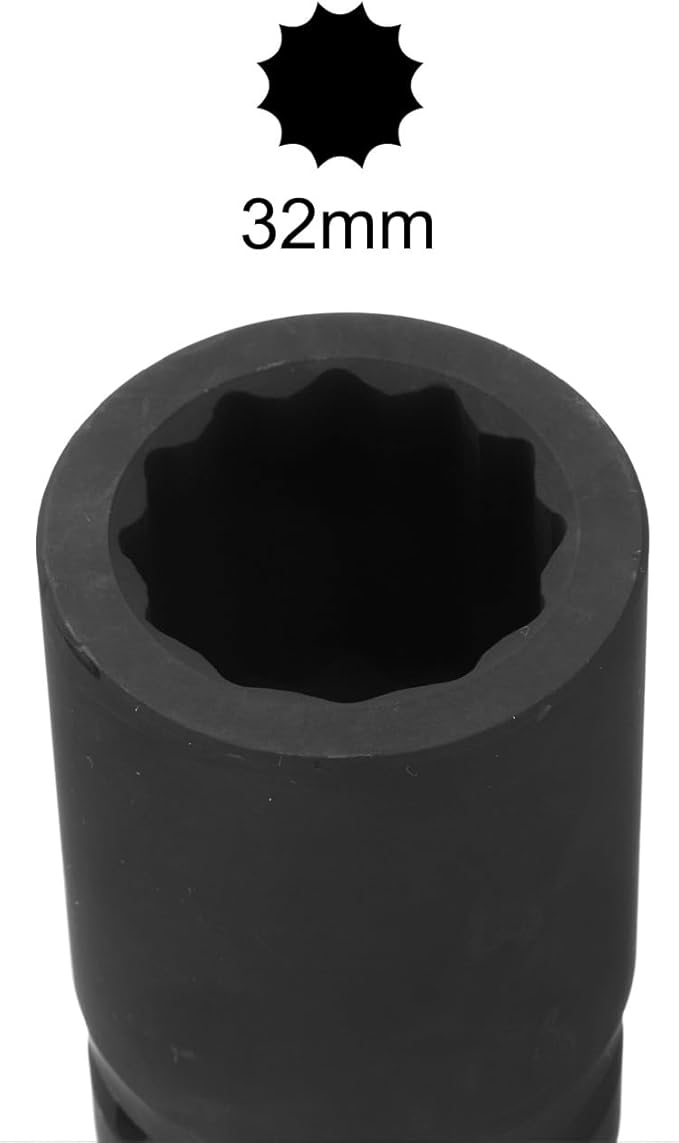 uxcell 1" Drive 32mm 12-Point Impact Socket, CR-MO Steel 80mm Length, Standard Metric Sizes