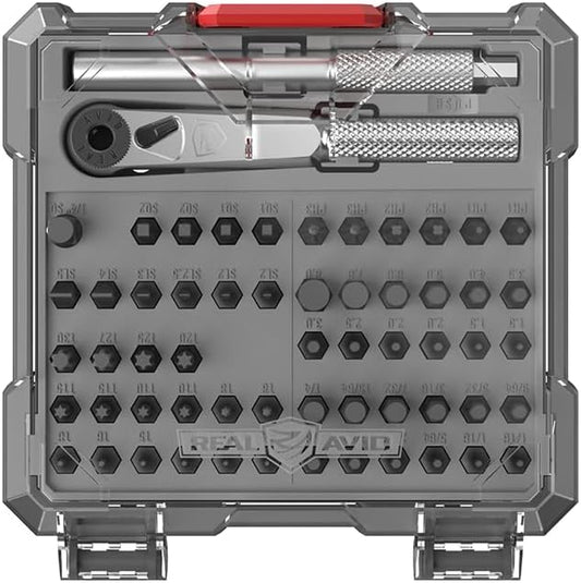 Real Avid X3 Precision Screwdriver Set with 1/4 Ratchet Wrench Bit Driver & Bit Extension - Tool Kit Includes Torx, Hex, Phillips, Flat & Square Bits (56 Piece)