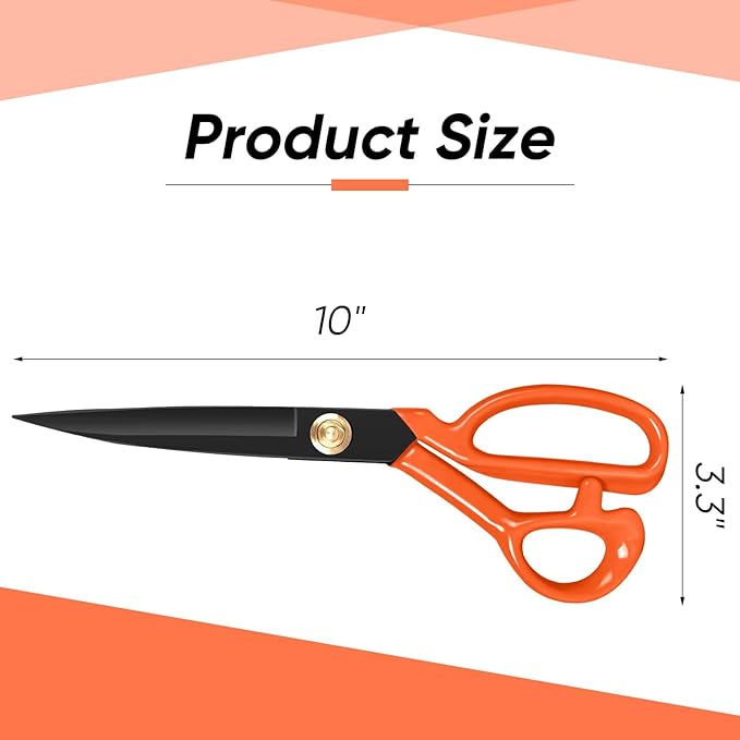 Professional Tailor Scissors Heavy Duty - Multi-Purpose Sewing Fabric Scissors for Leather Cutting Industrial Sharp Shears Home Office Arts, and Crafts (10 Inch) Orange
