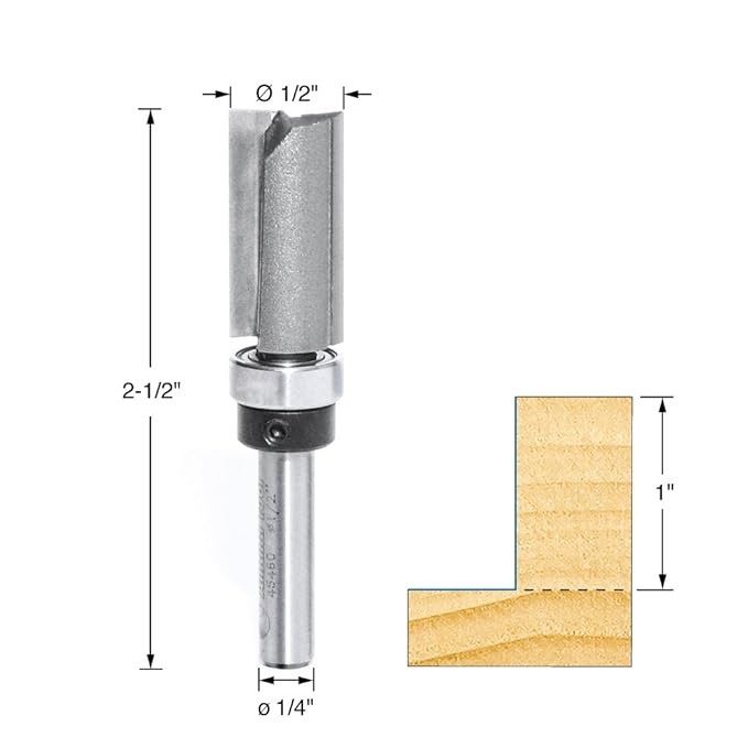 Amana Tool - 45460 Carbide Tipped Flush Trim Plunge Template 1/2 Dia x 1" 4 Shank