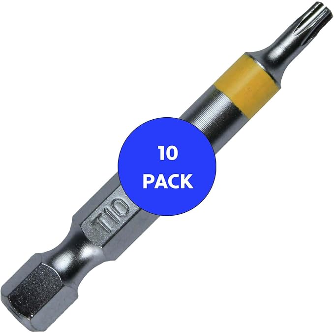 T10 x 2" Color-Coded Torx/Star Driver Bit with Quick-Change Shank - Precision Fit for T-10 Screws and Fasteners, 10-Pack