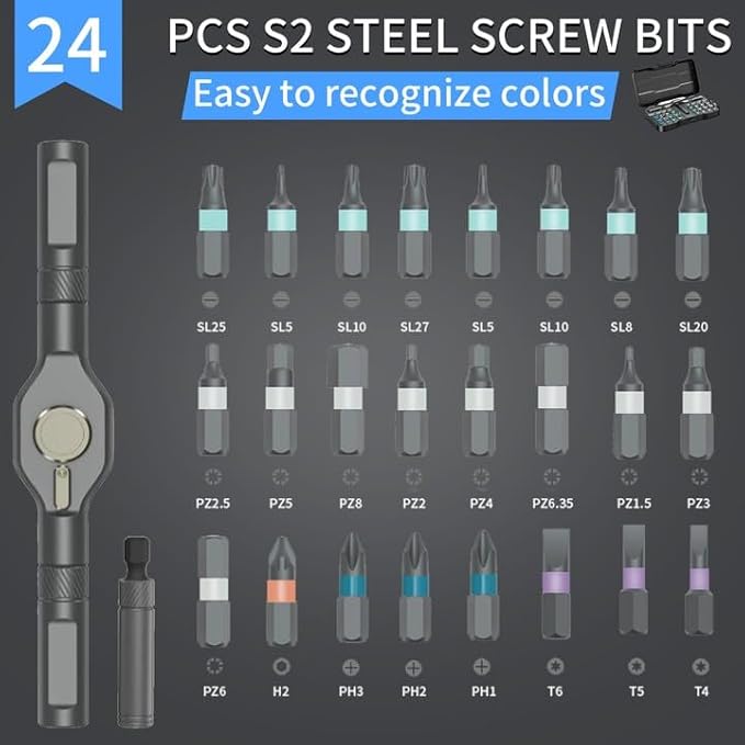 24 in 1 Magnetic Screwdriver Set, DIY Ratchet Screwdriver Set, Multifunctional Toolbox with Detachable Ratchet Handle, Portable Precision Repair Tool Kit for Furniture Bicycle Electronic Device