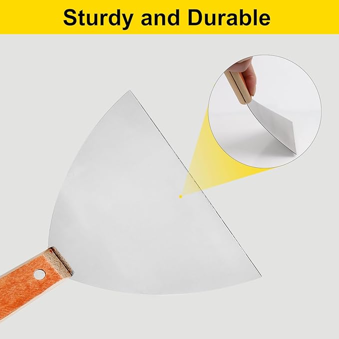 Utoolmart 2Pcs Putty Knife, 6 Inch Carbon steel Stiff Putty Knives, Spackle Knife, Paint Scraper, Scraper Tool with Wooden Handle for Taping Paint Wall Floor Tile