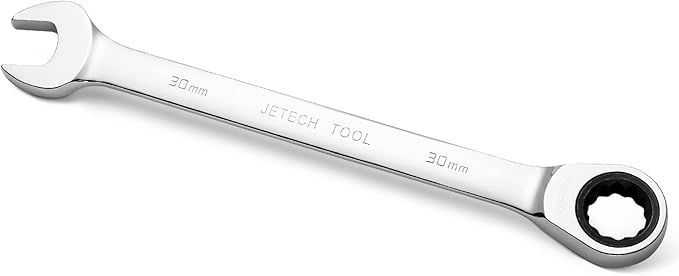 Jetech 30mm Ratcheting Combination Wrench, Industrial Grade Gear Spanner with 12-Point 72-Tooth Ratchet, Forged and Heat-Treated Cr-V Steel, Metric