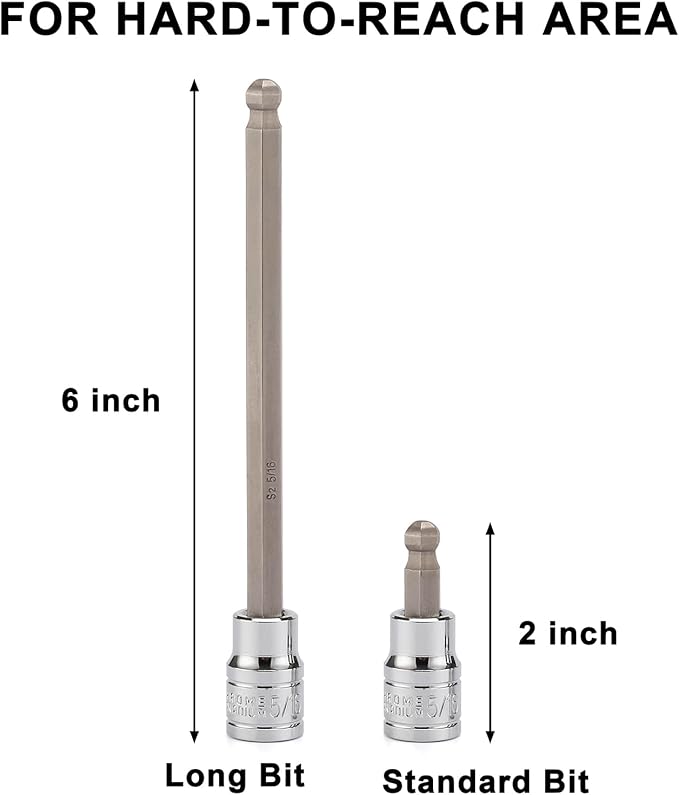 Mayouko 3/8" Drive Extra Long Ball-End Hex Bit Socket Set, 1/8"-3/8", 3-10mm, SAE&Metric, 5.9 Inch Length