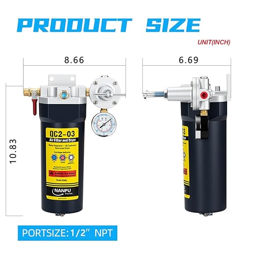 NANPU QC2 1/2" NPT Desiccant Air Dryer with Regulator and Gauge ??Inline Moisture Filter for Air Compressor, 1/2" NPT Ball Valve, 120 CFM, 153 PSI ??Ideal for Spray Painting and Pneumatic Tools