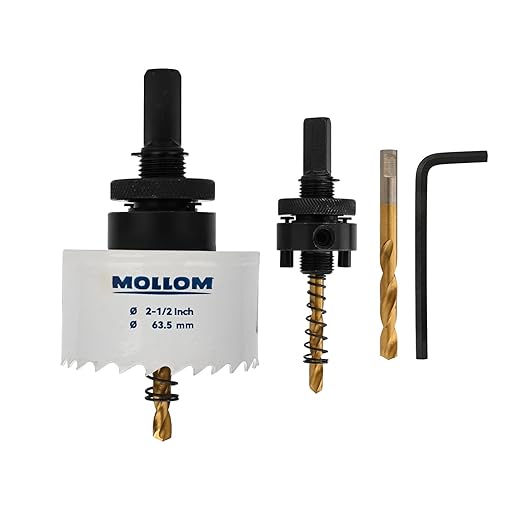 Mollom (63.5mm | 2-1/2") HSS M42 with 8% Cobalt BI-Metal Hole Saw with 2 Pilot Drill Bits & Arbor Smooth Cutting for PVC,Drywall,Wood,Plastic,Gypsum Board,Rubber