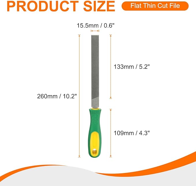 HARFINGTON Flat Thin Cut File 6" Double Cut Teeth High Carbon Steel Hand Rasp File with Plastic Handle for Metal Wood Deburring Removing