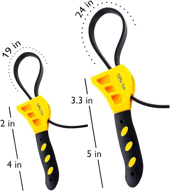 TuffMan Tools Strap Wrench Set, Adjustable Rubber Strap Oil Filter Removal Tool Fits 1?년???Filters for Automotive & Plumbing - Set of 2
