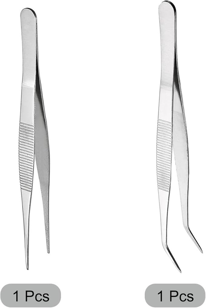 uxcell Stainless Steel Tweezers Set 7-Inch Straight Pointed & 8-Inch with with Serrated Tip