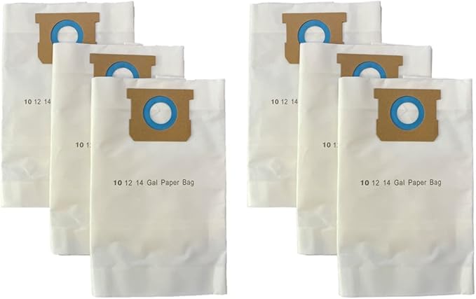 6 Pack Replacement Bags to Fit Shop Vac Type F, Type I 10-14 Gallon Vac Bags, VF2005; Type F 90662 9066233; Type I 90672 9067233