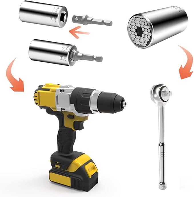 Universal Socket, Self-adjusting Socket Fits Standard 1/4'' - 3/4'' Metric 7mm-19mm, Adapter Sockets for Wrench Ratchet & Power Drill, Tools Gifts for Men Him Husband Dad Father DIY Handyman Women