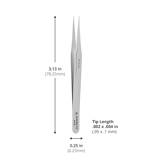 Excelta Ultra Fine Point Tweezers, Mini Straight Tapered for Microscopy, 3.13" Anti-Magnetic Stainless Steel, Professional