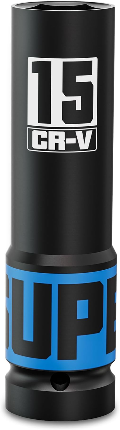 1/2" Drive Impact Socket, 15mm Deep Socket, Metric, 6 Point, CR-V, Perfect for Home, Mechanic and Repair Project