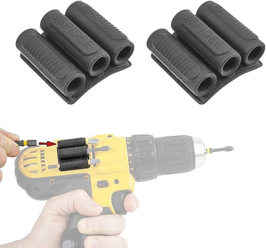 Spider Tool Holster - BitGripper v2 - Pack of Two - High Strength 3M Adhesive Drill add-on for Easy Access to six Driver bits on The Side of Your Power Drill or Driver!