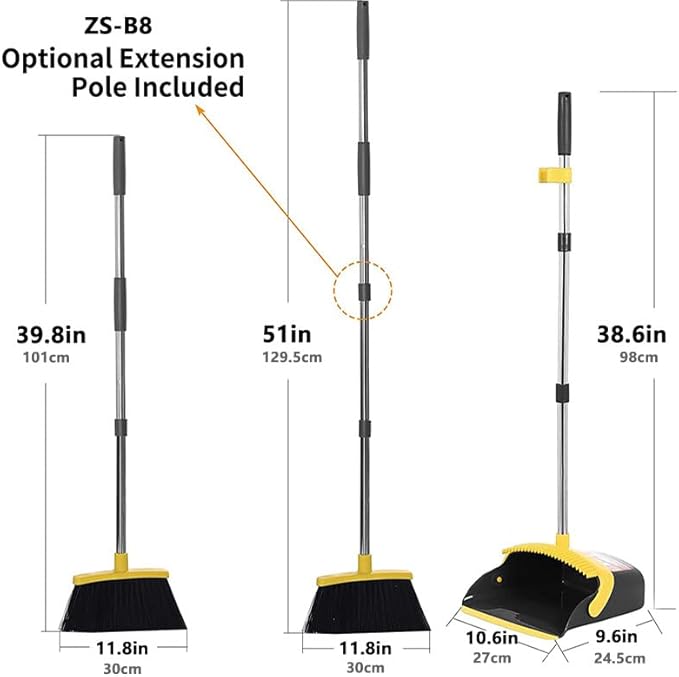 2-Pack is More economical竊똗pgraded Broom and Dustpan竊?with 52" Long Handle, Dustpan Teeth with self-Cleaning Function, Indoor and Outdoor Sweeping, Perfect for Home Office