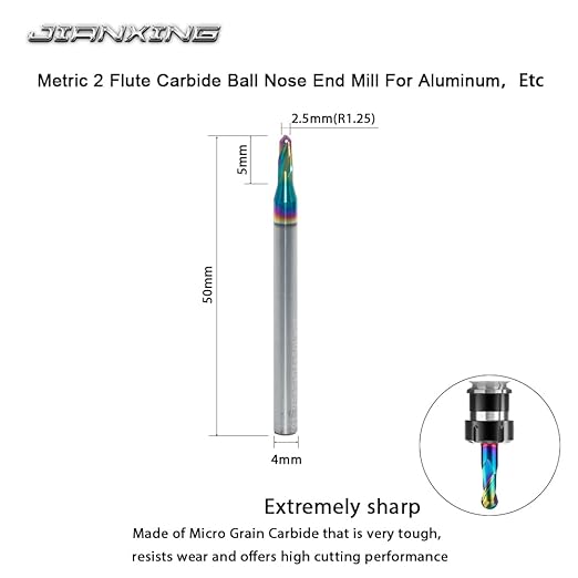 2.5mm R1.25 DLC Coated 2-Flute Carbide Ball Nose End Mill, Ideal for Aluminum, Copper Alloys, and Plastic Machining ??High Precision & Wear-Resistant Cutting Tool (3 Pack)