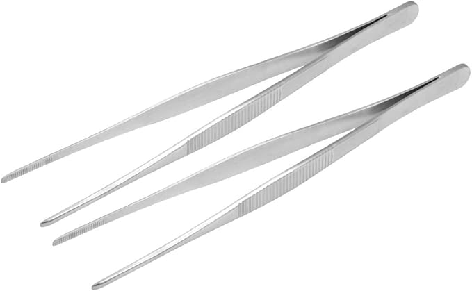 8 Inch Stainless Steel Tweezers with Straight Serrated Tip Multipurpose Forceps for Craft Repairing 2 Pack