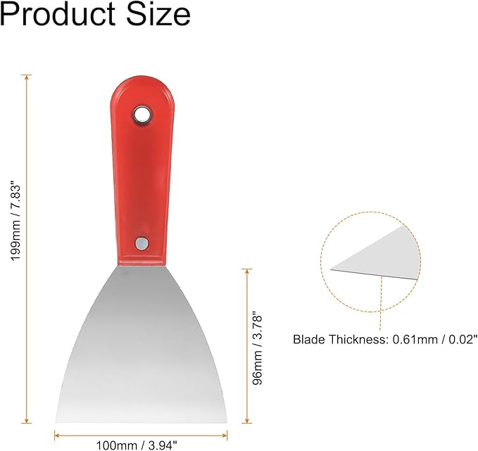 HARFINGTON Putty Knife 4" Width Carbon Steel Blade Metal Putty Scraper, Flexible Plaster Spatula for Drywall Repair and Spackling, Red