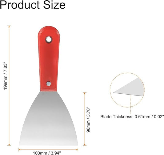 HARFINGTON Putty Knife 4" Width Carbon Steel Blade Metal Putty Scraper, Flexible Plaster Spatula for Drywall Repair and Spackling, Red