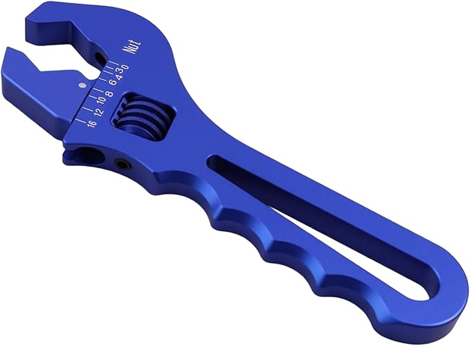MINGABC Professional Adjustable AN Hose Wrench, Red Aluminum, 3AN-16AN Range, Anodized Finish (BLUE)