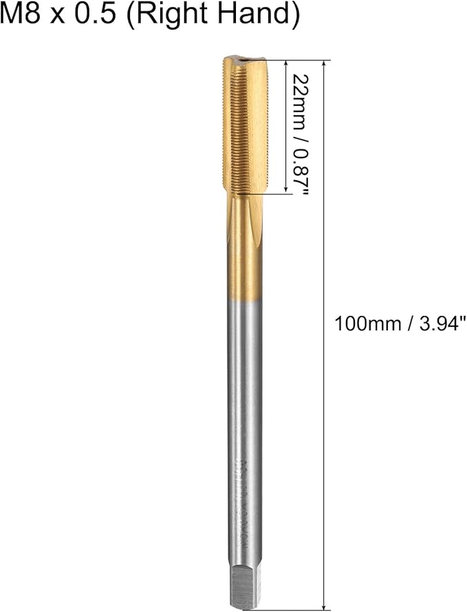 uxcell Metric Thread Tap M8 x 0.5 H2 100mm Straight Flute Screw Thread Milling Machine Taps Threading Tapping Repair Tool
