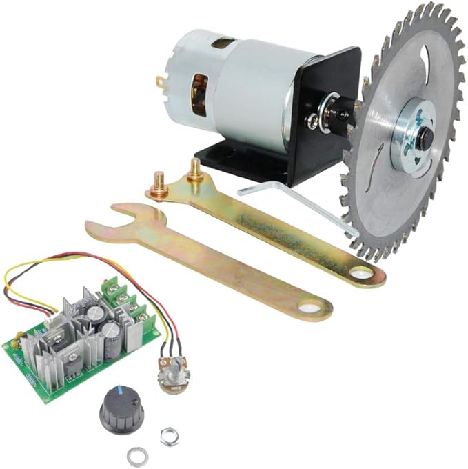 CHANCS 12V/24V 10000RPM/20000RPM 775 Electric Motor Table Saw Kit with 20A PWM Speed Controller Regulator Module Board