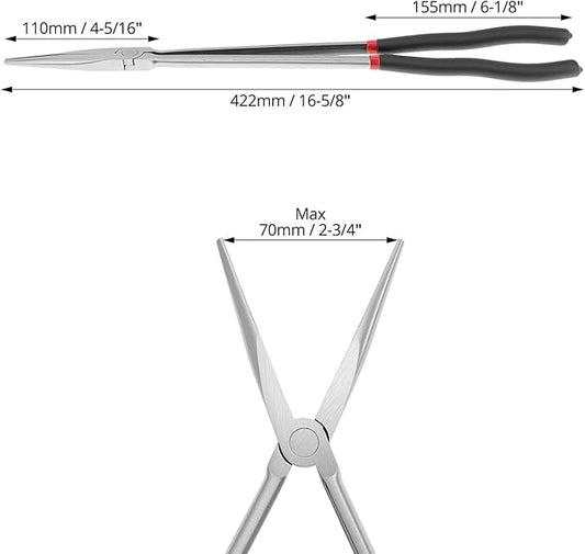 QWORK Straight Long Needle Nose Pliers, 16 Inch Long Reach Needle Nose Pliers, Straight & Bent Jaw Plier Set with Non-Slip Handles for Narrow Spaces & Precision Work