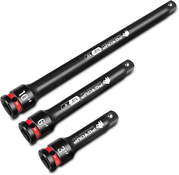 1/2-Inch Drive Impact Extension Bar Set | 3 Piece Socket Extensions 3" 6" & 10" Long | Premium CR-MO Steel with Deep Embossed and Painted Marking